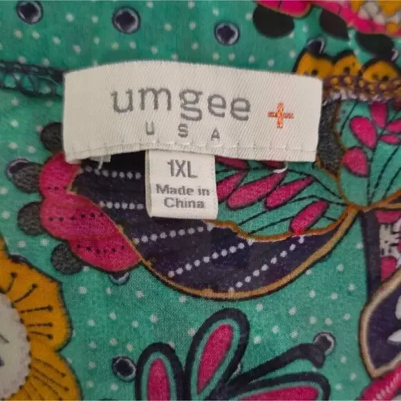 Umgee USA + Floral Patchwork V-Neck Tunic Top with Crochet Fringe Trim 1XL - Picture 8 of 8